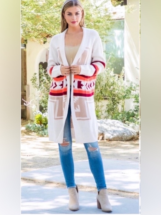 Private Label Sweaters - 🍁New Women’s Fall Trend Aztec Print Fall Colors Knee Length Cardigan Sweater